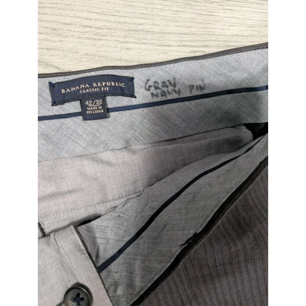 Banana Republic Straight Trouser Pants Mens Gray‎ Wool Size 42x27 Short N88